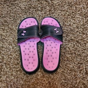 black & pink UA slides - size 7